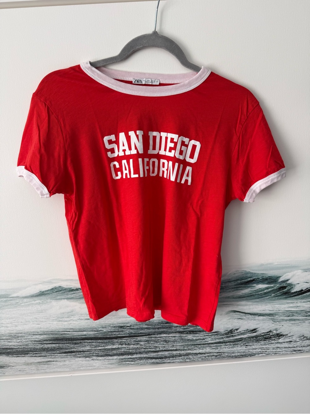 Zara San Diego California Ringer Tee – Red & White – Size Large